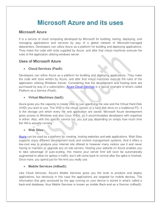 Microsoft Azure and its uses