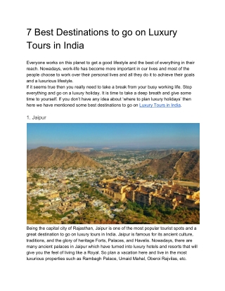 7 Best Destinations to go on Luxury Tours in India