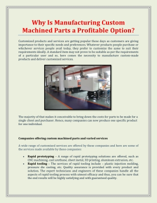 Why Is Manufacturing Custom Machined Parts a Profitable Option?