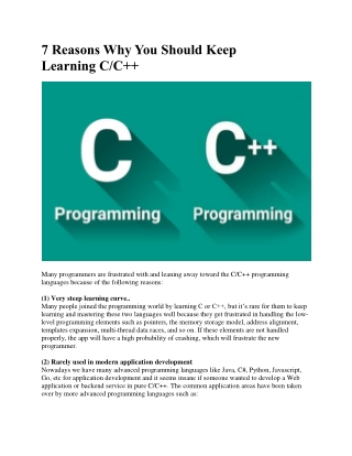 7 Reasons Why You Should Keep Learning C/C