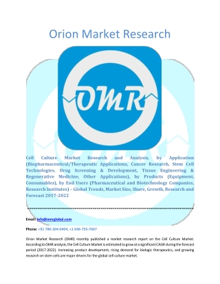 Cell Culture Market: Industry Growth, Size, Share and Forecast 2017-2022