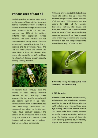 Various uses of CBD oil