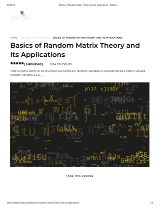 Basics of Random Matrix Theory and Its Applications - Edukite