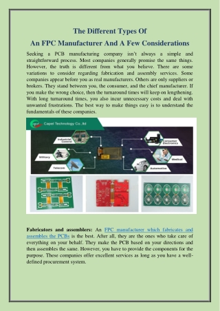 The Different Types Of An FPC Manufacturer And A Few Considerations