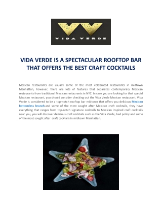 Vida Verde | Mexican Inspired Rooftop Cocktail Bar