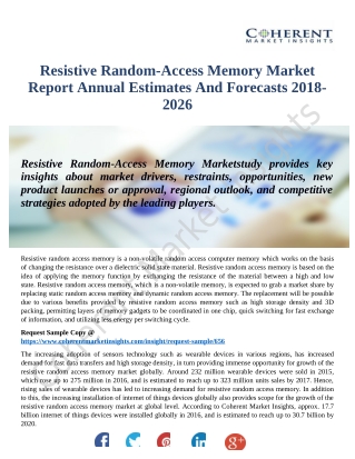 Resistive Random Access Memory Market Demand 2018 : Rising Impressive Business Opportunities Analysis Forecast By 2026