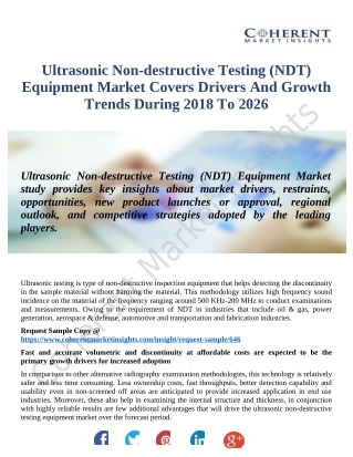 Ultrasonic Non-destructive Testing (NDT) Equipment Market Demand 2018 : Rising Impressive Business Opportunities Analysi