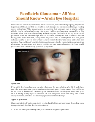 Paediatric Glaucoma – All You Should Know - Arohi Eye Hospital