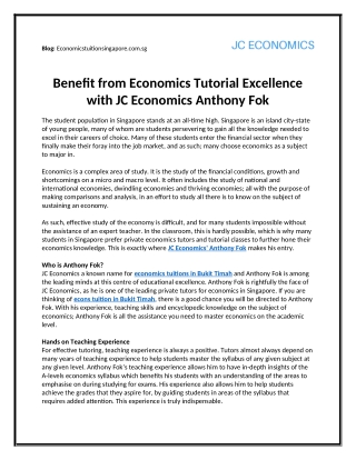 Benefit from Economics Tutorial Excellence with JC Economics Anthony Fok