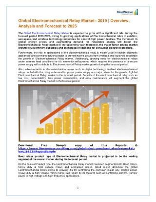 Global Electromechanical Relay Market Research, Application, Outlook, Demand, Size, Share By 2025