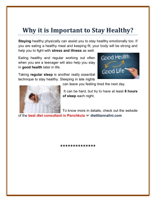 Why it is Important to Stay Healthy?