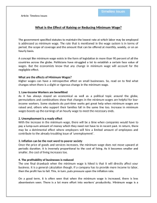 What is the Effect of Raising or Reducing Minimum Wage?