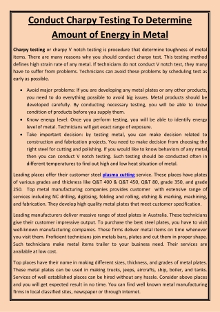 Conduct Charpy Testing To Determine Amount of Energy in Metal