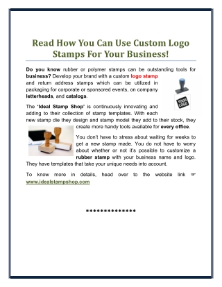 Read How You Can Use Custom Logo Stamps For Your Business!