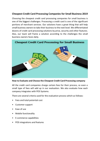 Cheapest Credit Card Processing Company for Small Business 2019