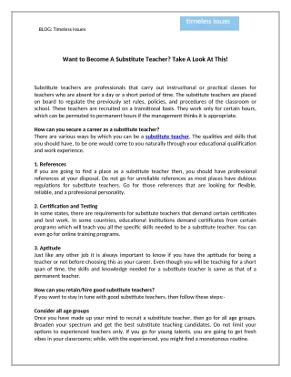Want to Become A Substitute Teacher? Take A Look At This!