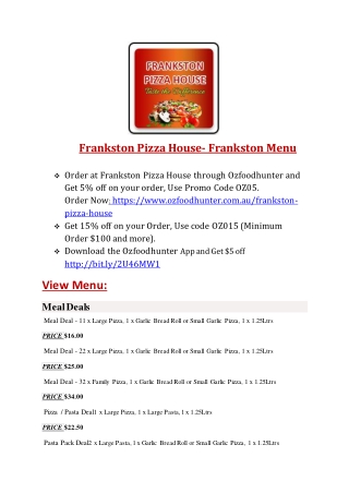 15% Off - Frankston Pizza House-Frankston - Order Food Online