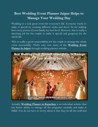 Best Wedding Event Planner Jaipur Helps to Manage Your Wedding Day