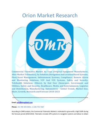 Commercial Telematics Market: Industry Growth, Size, Share and Forecast 2018-2023