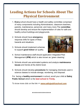 Leading Actions for Schools About The Physical Environment