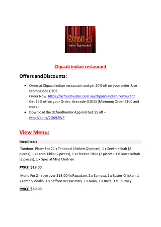 30% Off -Chpaati indian restaurant-Burwood - Order Food Online