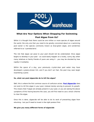 What Are Your Options When Shopping For Swimming Pool Algae From Us?