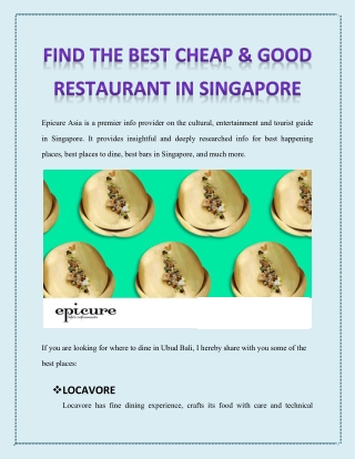 Find the Best Cheap & Good Restaurant in Singapore