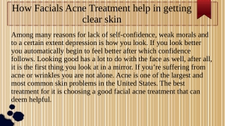 How Facials Acne Treatment help in getting clear skin