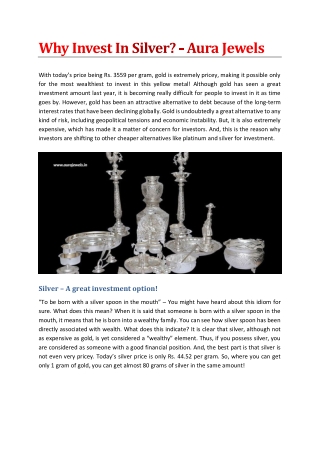 Why Invest In Silver? - Aura Jewels