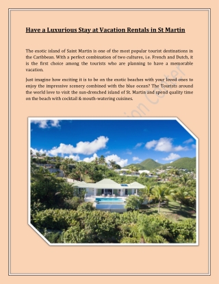 Have a Luxurious Stay at Vacation Rentals in St Martin