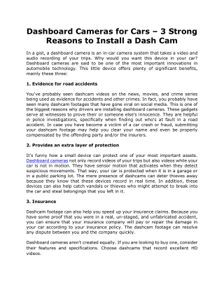 Dashboard Cameras for Cars – 3 Strong Reasons to Install a Dash Cam
