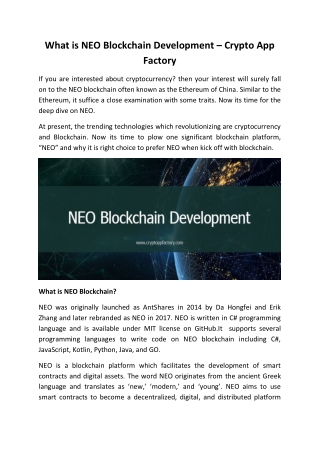 What is NEO Blockchain Development – Crypto App Factory