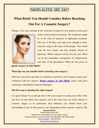 What Briefs You Should Consider Before Reaching Out For A Cosmetic Surgery?