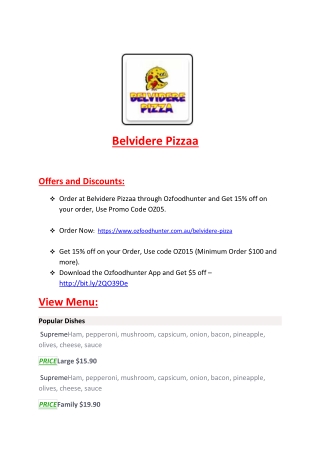 25% Off -Belvidere Pizza-Belmont - Order Food Online