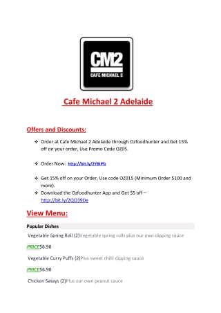 25% Off -Cafe Michael 2-Adelaide - Order Food Onlin