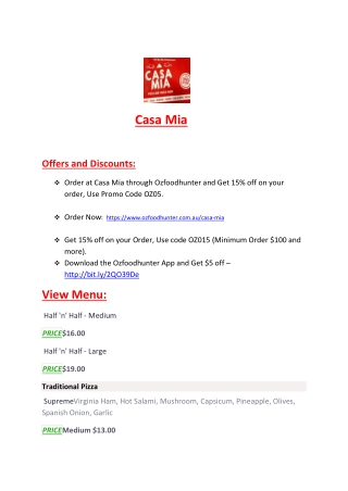 25% Off -Casa Mia-Cheltenham - Order Food Online