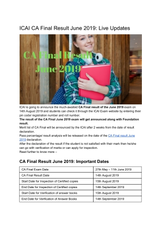 ICAI CA Final Result June 2019: Live Updates