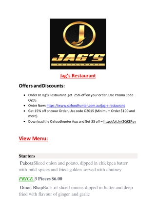 15% Off - Jag’s Restaurant-Highgate Hill - Order Food Online