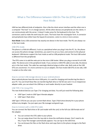 What is The Difference between USB On-The-Go (OTG) and USB Host Mode