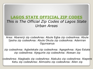 Lagos State Area Zip codes - Lagos State Official Zip Codes