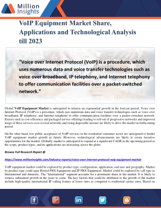 VoIP Equipment Market Share, Applications and Technological Analysis till 2023