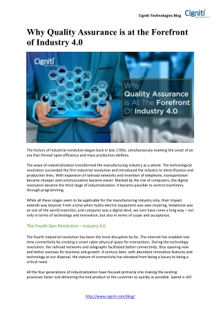 Why Quality Assurance is at the Forefront of Industry 4.0