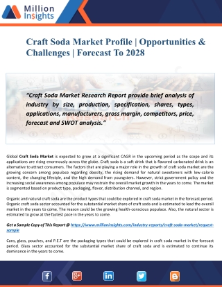 Craft Soda Market Profile | Demand, Cost and Profit | Forecast To 2028