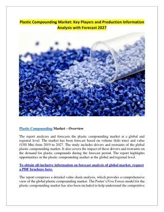 Plastic Compounding Market to receive overwhelming hike in Revenues by 2027