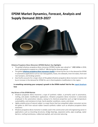 EPDM Market to receive overwhelming hike in Revenues by 2027