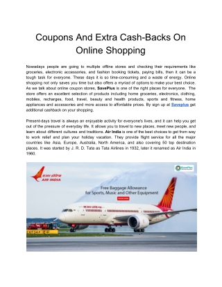 Coupons And Extra Cash-Backs On Online Shopping