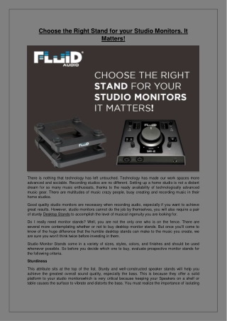 Choose the Right Stand for your Studio Monitors. It Matters!