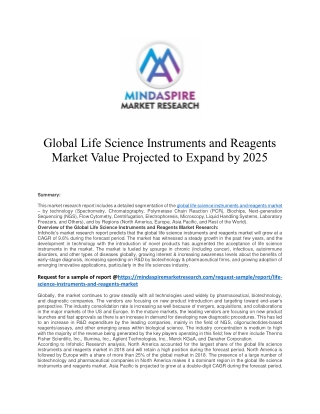 Global Life Science Instruments and Reagents Market Value Projected to Expand by 2025