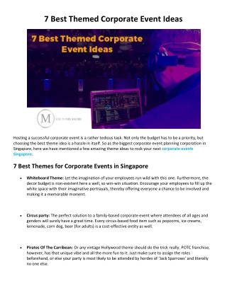 Best 7 Corporate Event Themed Ideas in Singapore