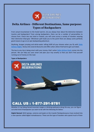 Delta Airlines – Different Destinations, Same purpose: Types of Backpackers